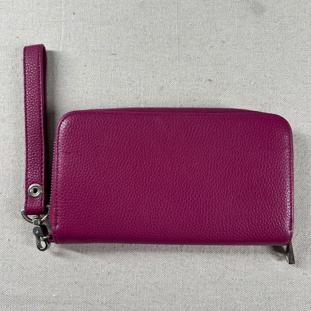 Jewell By Thirty One Wallet Card Holder Clutch‎ Pink Wrist Leather Magenta